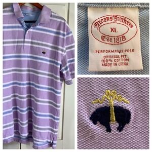 Brooks Brothers Performance Polo Shirt XL Purple Stripe Cotton Original Fit Golf